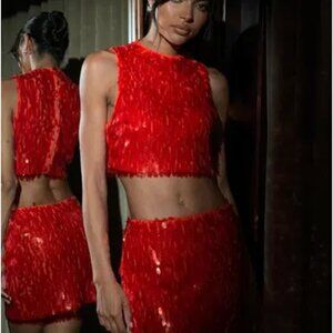 Red sequins two piece set